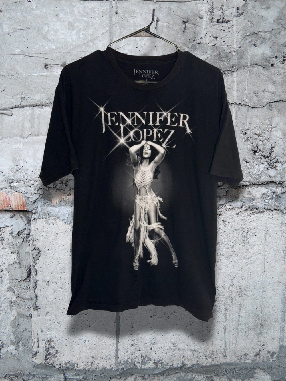 Jennifer Lopez Black Graphic Tee with Monochrome Stage Art